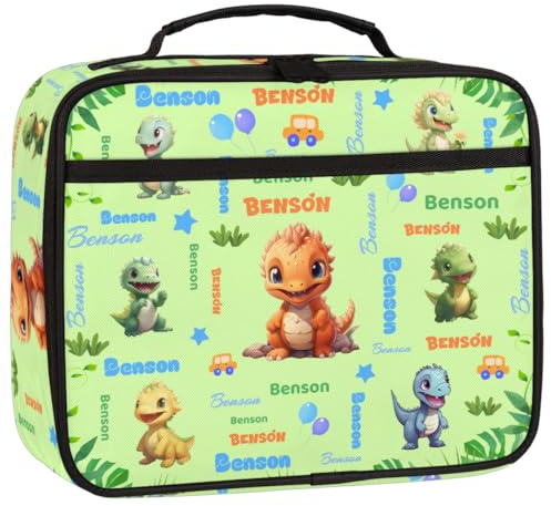 RIRIXING Personalised Lunch Box for Kids - Insulated School Lunch Bag with Name Customisation, Kids Snack Boxes with Handles, Animal Dinosuar