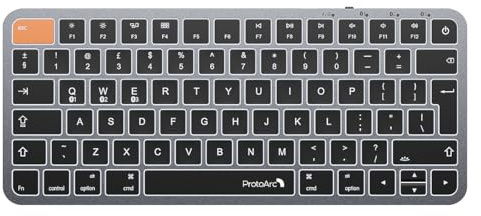ProtoArc Backlit Compact Wireless Keyboard for Mac, K90-A Bluetooth Keyboard, Multi-Device, Low Profile, Fluid Quiet Typing, Rechargeable, Compatible with MacBook Pro/Air, iPad - UK Layout
