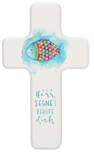 Butzon & Bercker Kinderkreuz 'Der Herr segne & behüte Dich' Buche weiß lackiert 11x18cm - Wandkreuz in Geschenkverpackung für Jungen & Mädchen - christliches Geschenk zur Geburt & Taufe