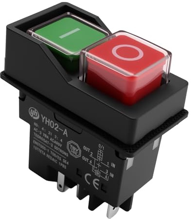 Cement Mixer Switch 240V for Belle Minimix IP55 Electromagnetic Rated | On/Off Power Safety NVR Switch 4 Pin Push Button for Electric Cement Mixers Replacement for Machinery Textile Equipment