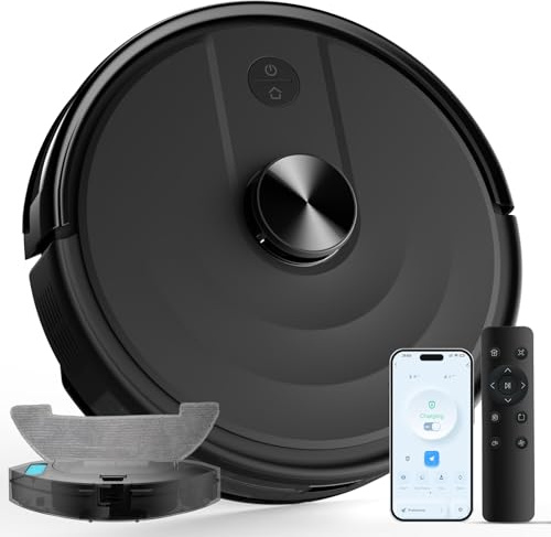 eitton Robot Vacuum and Mop with LiDAR Navigation, 6000Pa Robotic Vacuums with Mapping, Automatic Self-Recharging, 2.4G WiFi/App/Alexa/Remote Control for Pet Hair,Hard Floor,Carpet