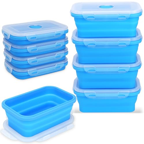 Kaxtde 8er Set faltbare Frischhaltedosen mit Deckel, Silikon, 500 ml