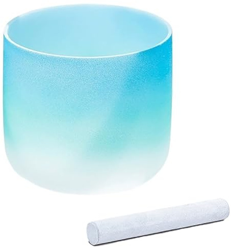8-tums blå kvarts chakrakristall klangskål for ljudbadsmeditation, levereras med mockaklubba och O-ring(D note,440Hz)