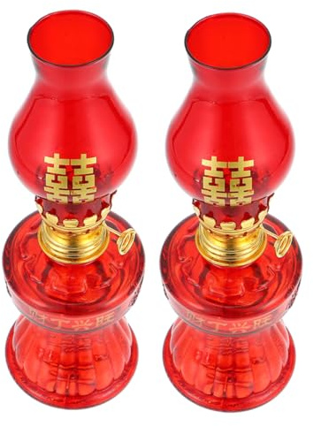 DIYEAH 2 Stück Glas Petroleumlampen Hochzeits Öllampen Rot Dekorative Petroleumlampe für Zuhause Partybeleuchtung Festliche Windschutz Öllampe