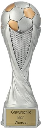 Pokal mit Gravur Wunschtext, Sportfigur, 21 cm | Personalisierte Auszeichnung für Fußball WM & Sport Events, inkl. Marmorsockel, Geschenk-Trophäe für Kinder