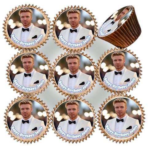 PRE CUT Edible Cupcake Toppers (24 Pack) - Your Own Photo or Logo Personalised - Premium Wafer Paper - Custom Cupcake Food Decorations - 5.1 cms / 2 inch