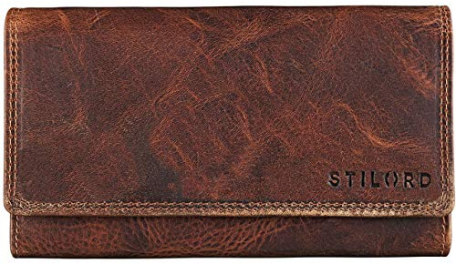 STILORD Hannah Vintage Geldbörse für Damen aus Antik Leder groß Portemonnaie Reißverschluss Kleingeld EC-Karten Horizontal mit RFID NFC Schutz Farbe:Kara - Cognac