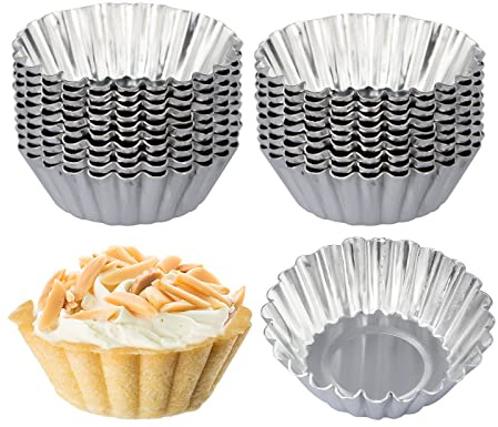 ISKYBOB 20 Pack Egg Tart Pans, 2.2 x 0.8in Mini Metal Cupcake Pans Pie Cookie Muffin Tins Reusable Baking Mold Cups
