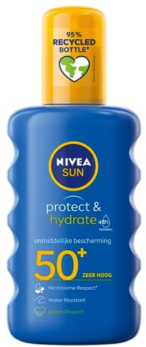 NIVEA SUN Spray Solaire Protect & Hydrate SPF 50+ 200 ml — Crème Solaire résistante à l'eau — Protège et Hydrate — Haute Protection Visage et Corps