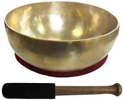 Therapeutische UNIVERSAL KLANGSCHALE ca. 500-600g 13-14cm Handarbeit Nepal 3-tlg Klangmassage Set Klangtherapie + Entspannung + Meditation mit Kissen + Klöppel. 70221-2