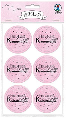 Ursus 59510009F - Sticker Einladung zu meiner Kommunion, rosa, 24 Stück, selbstklebend, Durchmesser ca. 4,8 cm, ideal für Scrapbookung, Kartengestaltung und zur Dekoration
