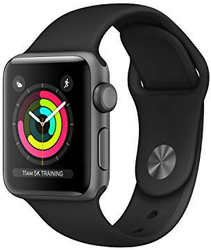 Apple Watch Series 3 GPS, 38 mm Aluminiumgehäuse, Space Grau, mit Sportarmband, Schwarz (Generalüberholt)