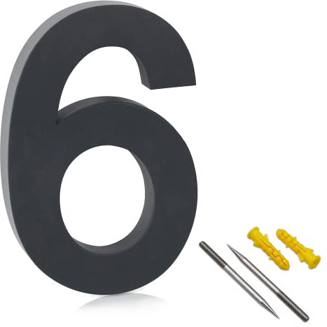 Lukadria 3D Hausnummer 6 - rostfreie Zahl in Anthrazit-Grau RAL 7016 für die Hauswand - witterungsbeständige Haus-Nummer aus Edelstahl V2A - 20 cm hoch