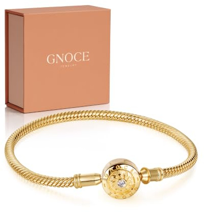 GNOCE Klassisches Charm Armband mit Runder Verschluss Schließe 925 Sterlingsilber Der Moment, den ich Sie treffe Elegantes Schlangenkette für Damen Herren (4Gold, 18)