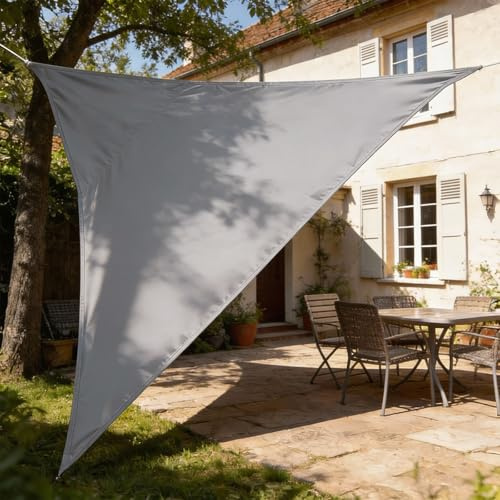 HAIKUS Tenda a Vela Impermeabile Triangolare 4x4x4 m, Protezione Raggi UV 98%, Telo Ombreggiante Triangolo 4x4 x4m, Tenda da Sole per Esterno Giardino Terrazzo, Grigia
