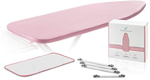 Lengenstein® Bügelbrettbezug mit Komfortpolsterung 120x40 Bügeltischbezug für Dampfbügeleisen inklusive Spannclips und Bügelschutztuch (rosa)