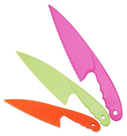 Coltelli da Cucina in Plastica,3 Pezzi Coltello di Sicurezza per Bambini Coltelli da Cucina Sicuri Coltello da Frutta Nylon in 3 Dimensioni per Pane Insalata di Lattuga Senza BPA