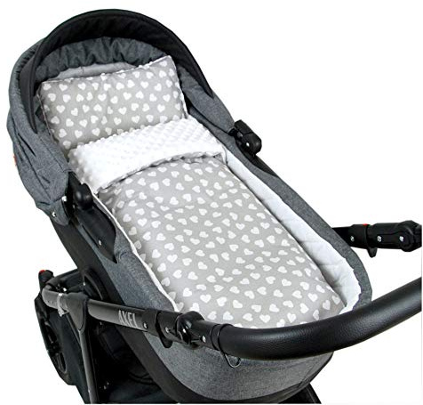 Babylux Babydecke Minky PLÜSCH Kuscheldecke Decke 75 x 60 cm + Kissen 2 TLG Set (MP95 - Weiß + Herz)