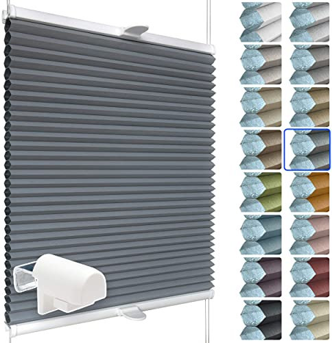 SchattenFreude Waben-Plissee für Fenster | 100% verdunkelnd/Blackout | Mit Klemm-Haltern | Klemmfix ohne Bohren | Anthrazit (Weiße Rückseite), Breite: 40cm x Höhe: 130cm