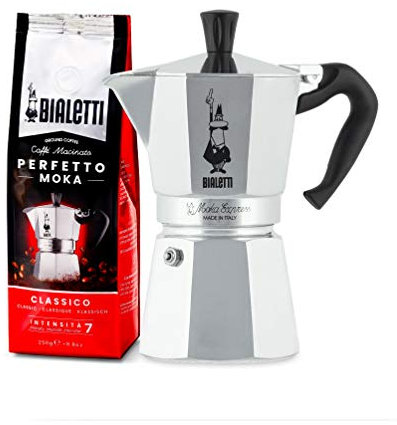 Bialetti 0001163 Cafetière Italienne, Aluminium, Argent, 6 Tasses + Perfetto Moka Café Moulu Classico (Classic) Torréfaction Media 250 gr