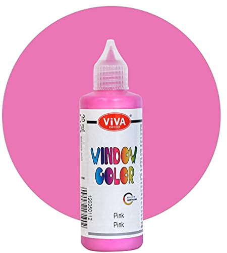 Viva Decor Window Color (Pink, 90 ml) Fenstermalfarben für wieder abziehbare Bilder und Sticker für Deko, Spiegel, Fliesen, Vasen und Fenster - Made in Germany