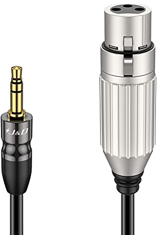 J&D XLR till 3,5 mm mikrofonkabel, PVC-skalad XLR-hona till 3,5 mm 1/8 tum TRS hanbalanserad kabel – 15 fot för DSLR-kamera, datorljudkort