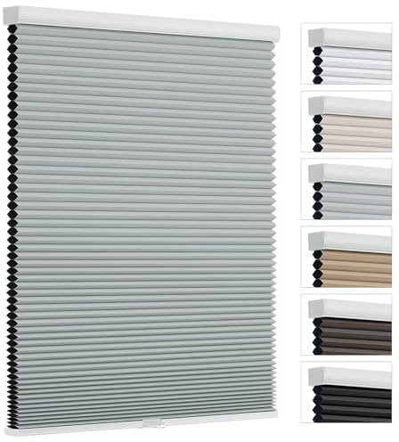 Changshade Kabellose Verdunkelungsrollos für Schlafzimmer, Kinderzimmer, Badezimmer, Wabenmuster, 3.8 cm, Einzelzellen-Plissee, für Schlafzimmer, 91.4 cm Bx182.9 cm H, Grau, JZCEL36GY72C