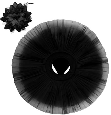 Tüllrock Damen Frauen Erwachsene Swan Lake Ballettkleid Tanzbody Turnanzug Tüll Tütü Rock Unterrock Petticoat Ballett Tanzkleid Ballettkleidung+Blume Haarclips Ballerina Kleider Outfit Schwarz XXL