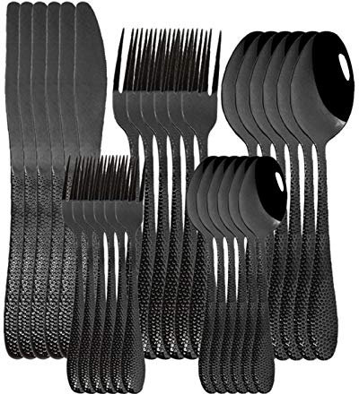 30 stücke Besteck Set 18/10 Edelstahl Geschirr Set Besteck Set Messer Kuchen Gabel Löffel Abendessen Set Silber Home Geschirr Set essgeschirr (Color : Black)