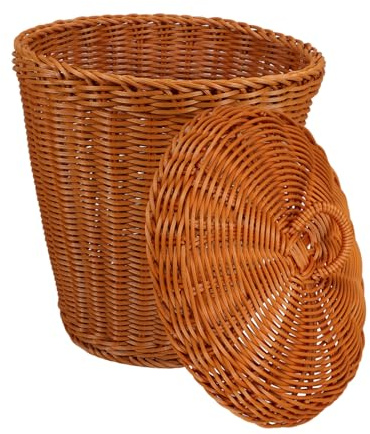 Alipis Corbeille à Déchets de Table en Rotin Imitation Marron | Couvercle, Usage Maison pour Salon, Finition Soignée, Capacité Raisonnable pour Petites Affaires