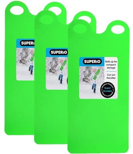 Superio Snow Slider Mat, Flexible Snow Sled Flying Carpet, Roll up Sleds for Kids 36 Lightweight Plastic Snowboard Sled-3 Pack… (Green)