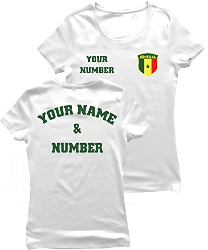 lepni.me T-shirt för kvinnor Senegal fotbollströja med ditt namn och nummer | senegalesisk flagga emblem personlig jersey anpassad topp | VM 2022 fans, Vit flerfärgad, XXL