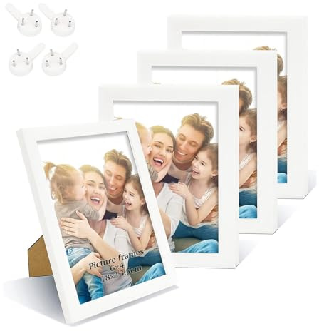 XHDA 4er Set 13x18cm Bilderrahmen Weiß, Holz Fotorahmen für Wand oder Tischdisplays Fotos, Kinderzeichnung