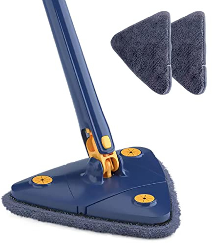 Balai Vadrouille Triangulaire Rotatif, Vadrouille De Nettoyage 360°, Serpillière Triangulaire Super Absorbante Serpillière Auto-comprimante Pliable Avec 2 Serpillières De Rechange (Bleu A)