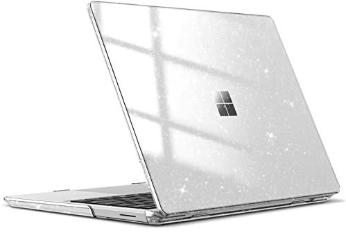 Fintie Hülle Kompatibel mit 12.45'' Microsoft Surface Laptop Go 3/2 / 1 | 2023-2020, Ultradünne Hartschale Schutzhülle Snap Case, Transparent(Glitzer)
