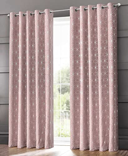 LIZZIE JACOBS Moreno Blackout Thermal Curtains Diamonds Pattern Eyelet Top Ring Top Curtain Pairs Living Room Bed Room Blackout Curtains (Pink, Cushion Cover)