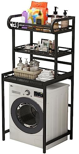 Etagere de Rangement Machine A Laver, Crochets et Séchoirs en Acier Inoxydable Gratuits, Forte Capacité Portante, Étanche et Antirouille, Peu Encombrante ( Color : Black , Size : 3 LAYER_B )