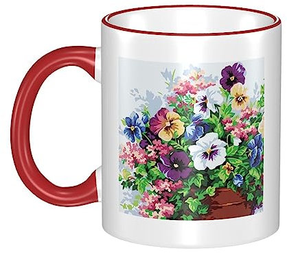 OUSIKA Kaffeetassen mit Stiefmütterchen-Blumen-Druck, Keramik-Kaffeetassen für Frauen, 326 ml, Teetassen für Latte-Milch-Kakao