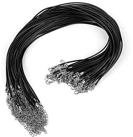 50 Stück Lederband Kette, 45 cm Lederschnüre für Halsketten schwarze Halskettenschnur Lederkettenschnur mit Verschluss Halskettenschnur für DIY-Armband Halskette Schmuckherstellung