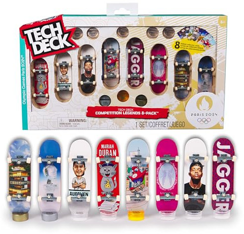 Tech Deck Competition Legends 8-Pack, Set mit 8 authentischen Fingerboards der olympischen Skate-Athleten in Paris 2024, 8 individuelle Board-Halter, 8 Athleten-Karten, ab 6 Jahren