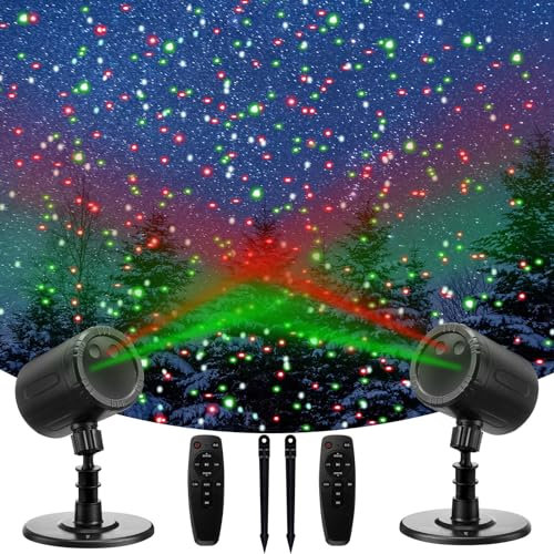 Treela 2 Pcs Christmas Projector Lights Xmas LED Projector RGB Motion Christmas Garden Projection Lights Waterproof Christmas Spotlight Outdoor for Xmas Party Decor (Red, Green,Pine), SW-LL-01