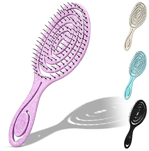 SUSNUAN Flexible Soft Pin Bristle Hair Brush, Detangling Wet & Dry Hair Brush, Gentle Spiral Brushes for Men , Comfortable Vented Detangle Brush, Anti Static Hairbrush For All Hair Types(Purple)