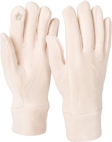 styleBREAKER Damen Touchscreen Fleece Handschuhe Einfarbig, warme Fingerhandschuhe, Winter 09010047, Farbe:Beige