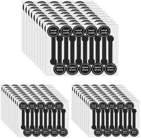 300 Pcs Hand Made Stickers Cake Stickers Labels Handmade Cake Box Seal Sticker Self-Adhesive Handmade Bakery Sticker Black Long for Pastry Bags Lollipops Candy Bread