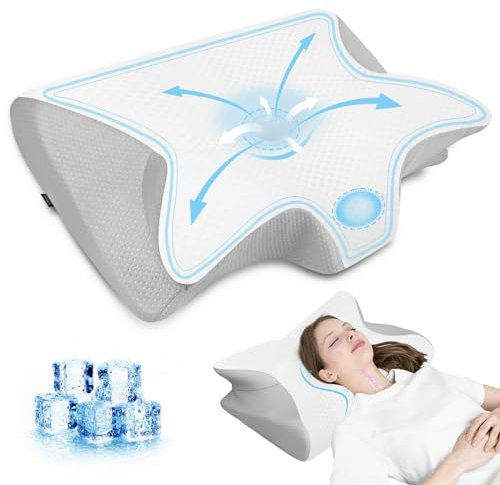 HOMCA Nackenkissen Orthopädisches Memory Foam Kissen 2 in 1 Nackenstützkissen mit 3D Kühlung Kissenbezüge Ergonomisches Schlafkissen für Rücken-, Seiten- und Bauchschläfer, Grau, 60x13/11x40 cm