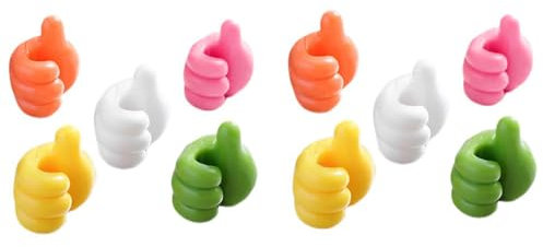 Thumb Cable Holder, 10 Pcs Self Adhesive Thumbs Wall Hooks, Cable Tidy Clips for Home Office Desk Data Cable Management, Random Color