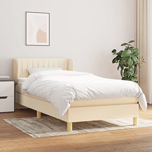 ULUYYUC Boxspringbett, Palettenbett Schlafbett Tagesbett Gartenbett Geeignet für Wohnzimmer Zimmer Mieten Wohnbereich Schlafzimmer mit Matratze Creme 100x200 cm Stoff