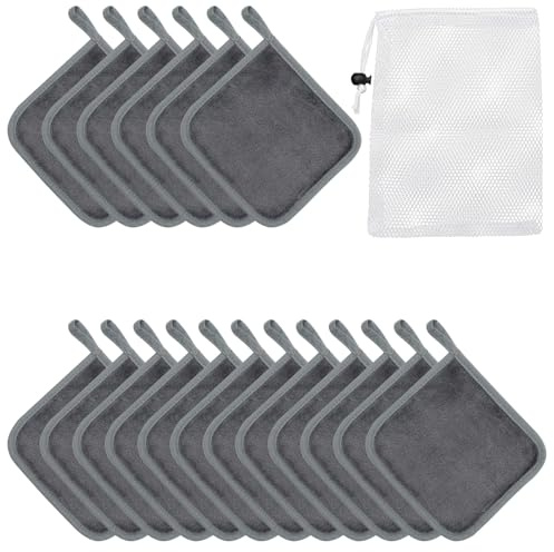 12 Pack Make Up Remover Cloths, 20 * 20 cm Flannel Face Cloths Microfibre Makeup Remover Pads Reusable Face Wipes with a Stoarge Bag, Washable Ultra Soft Facial Cleansing Cloths for Make Up Removing