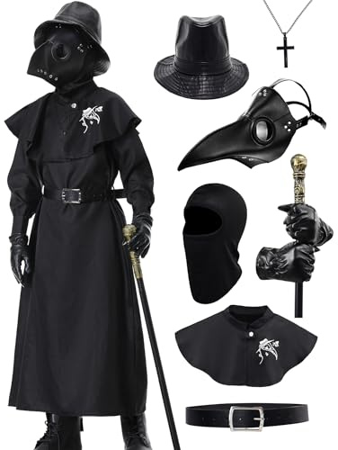 Coseaon Costume Medico della Peste Bambino Vestito Maschera Dottore della Peste Ragazzi Ragazze Plague Doctor Costume Halloween Carnevale