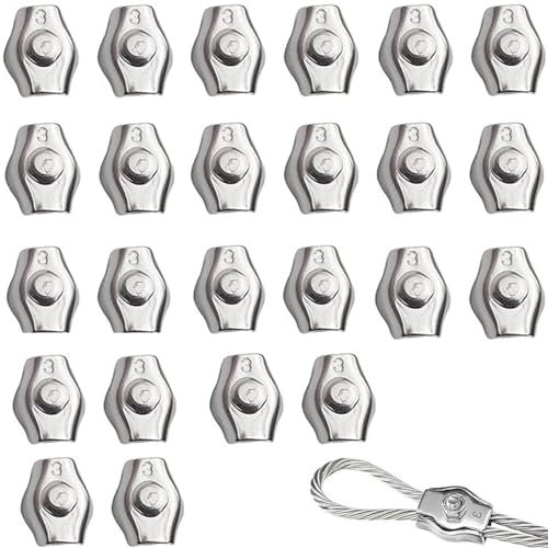 RXKFIGX 24 Pcs Wire Rope Single Clip Stainless Steel Bearing Simplex Single Bolt Wire Rope Clip Cable Clamps Rigging Fasteners Wire Rope Clamps Stainless Steel Single Bolt Cable Clamp for 2mm-3mm Rope